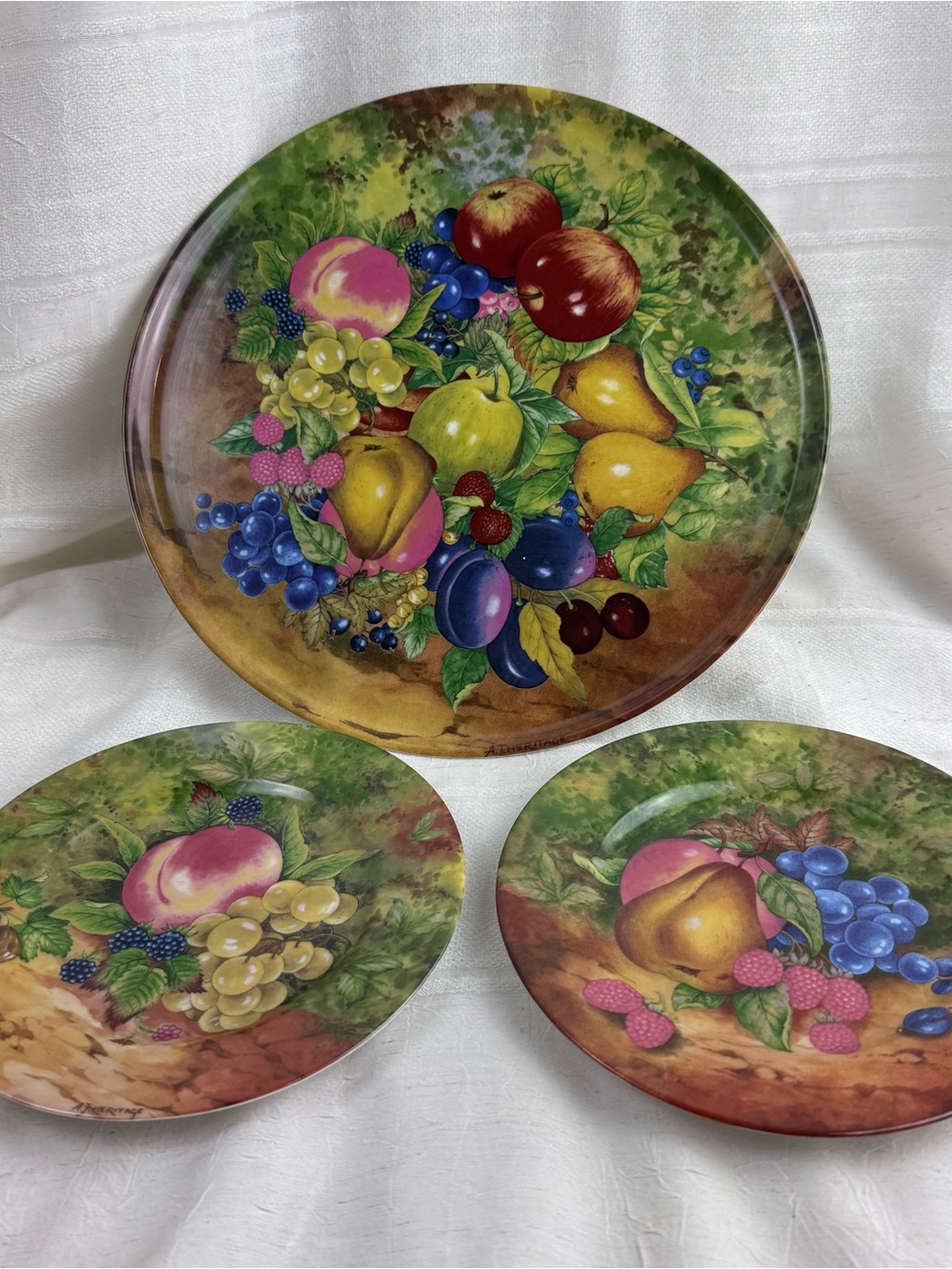 Limoges Fruit Cake Platter Set of 3 Vintage Signed French Rochard Still Life